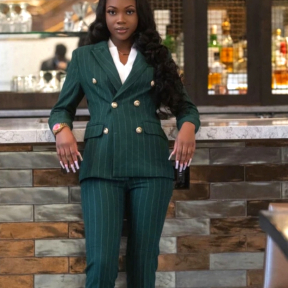 Belle Business Wear Green Pin Stripe Blazer Small Sz 4 NWT $199